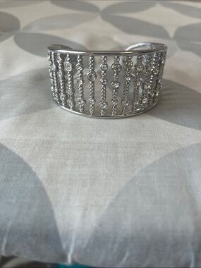 Elegant Silver Crystal Cuff Bracelet - Women's Jewelry